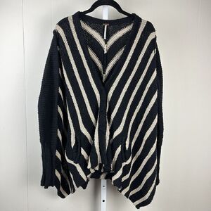 Free People Cardigan Sweater‎ Womens Small Oversized Black Cream Stripe